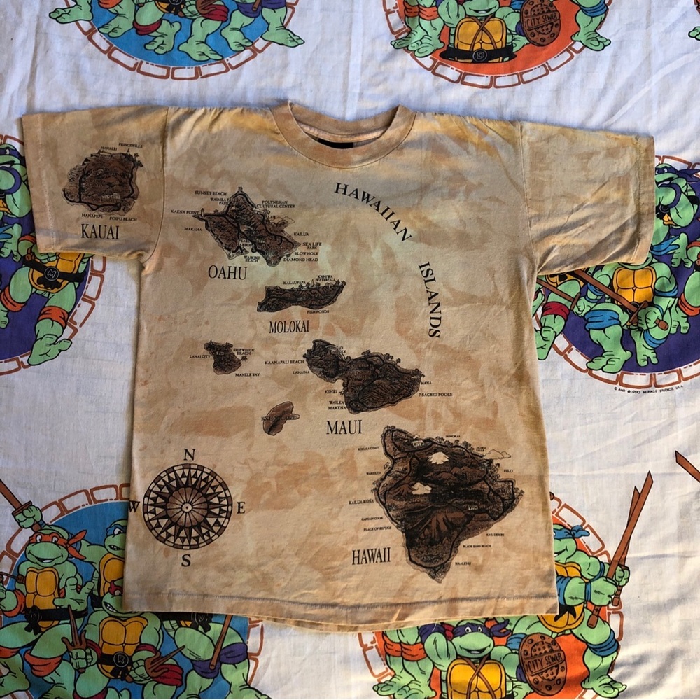 Vintage Single Stitch Hawaiian Islands Map T Shirt Mens Medium Made in USA